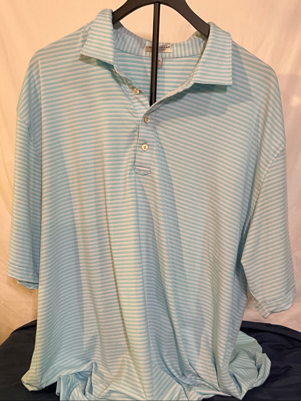 Peter Millar Light Blue & White Striped Polo